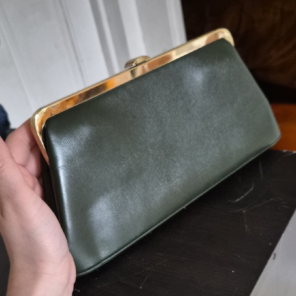 Chic Forest Green Clutch with Gold Accents